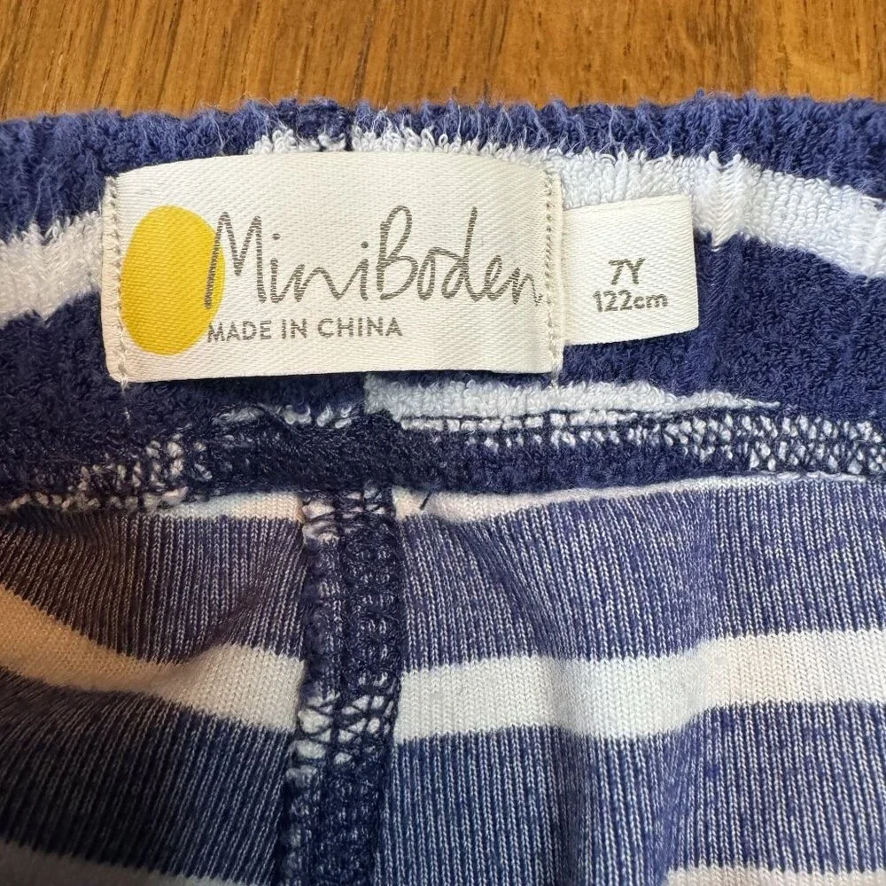 MINI BODEN Toweling Shorts Boys 7 7Y 122cm Blue White Striped Terry Cloth Short - Picture 5 of 7